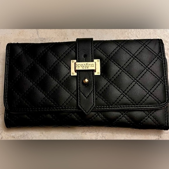 NEW | Women’s Spartina 449 Black Quilted Tri-Fold Leather Long Wallet Gold Trim - Picture 10 of 10